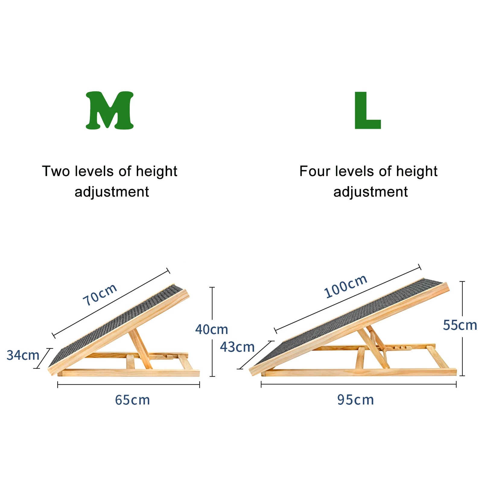 Adjustable Dog Ramp Pet Wooden Folding Dog & Cat Stair for Couch High Bed Non Slip Carpet Surface 2/4 Levels Height Adjustable
