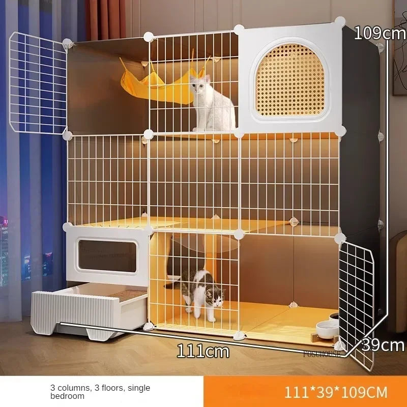 Modern Large Free Space Cat Cage with Cats Litter Box Integrated Household Indoor Pet Cat House  Minimalist Cages for Cats Villa