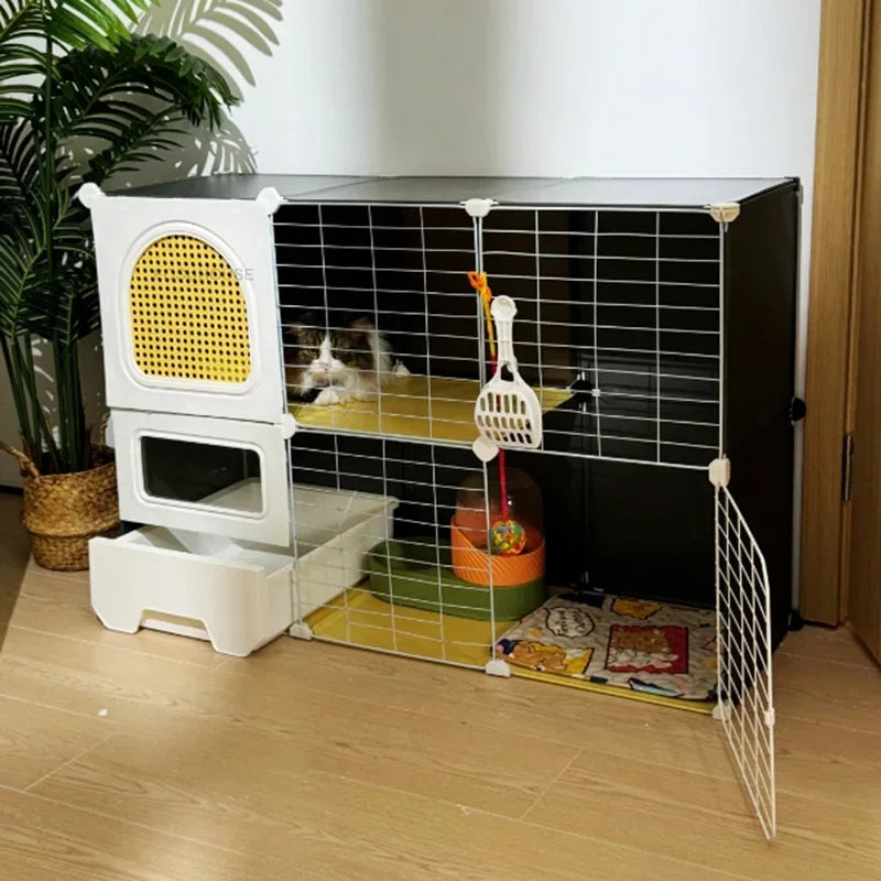 Modern Large Free Space Cat Cage with Cats Litter Box Integrated Household Indoor Pet Cat House  Minimalist Cages for Cats Villa