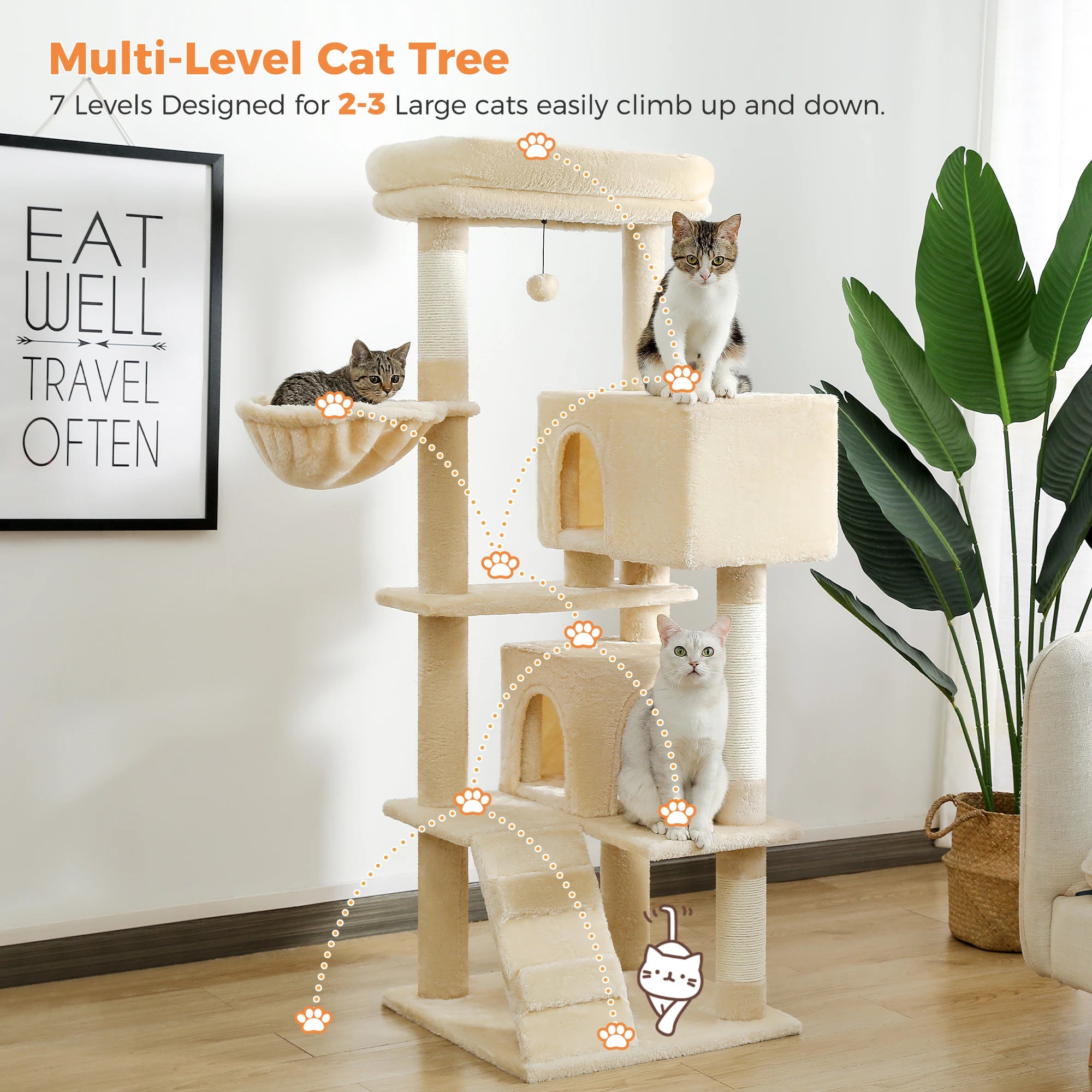 Free Shipping  Multi-Level Cat Tree For Cats With Cozy Perches Stable Cat Climbing Frame Cat Scratch Board Toys Cat Furniture