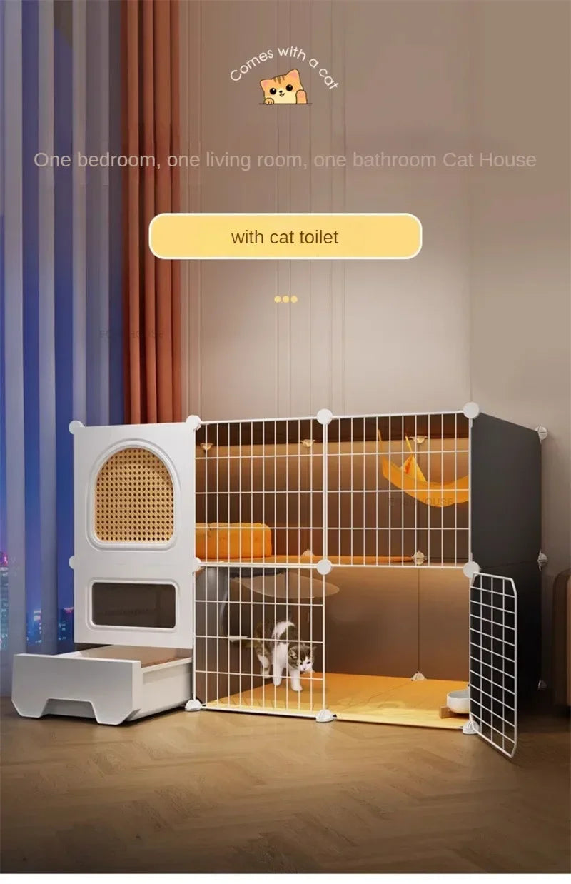 Modern Large Free Space Cat Cage with Cats Litter Box Integrated Household Indoor Pet Cat House  Minimalist Cages for Cats Villa