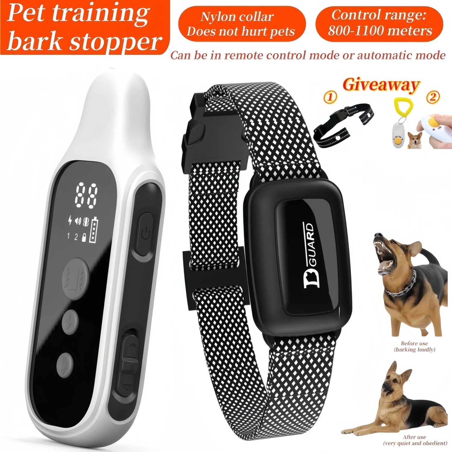YHLC Electric Dog Training Collar Detachable Bark Rechargeable Anti Barking Shock Vibration Collar for All Dogs Pet