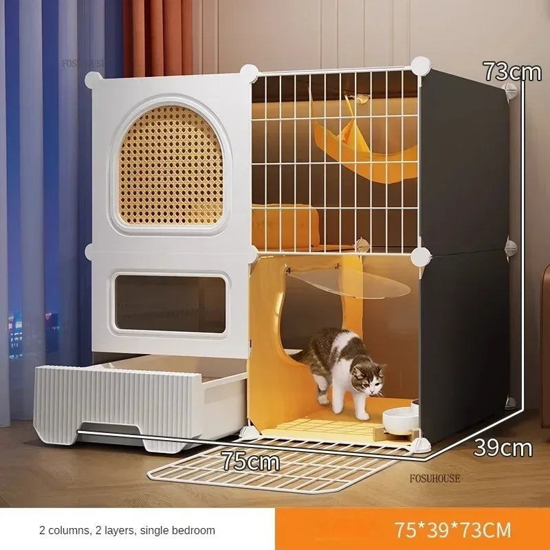 Modern Large Free Space Cat Cage with Cats Litter Box Integrated Household Indoor Pet Cat House  Minimalist Cages for Cats Villa