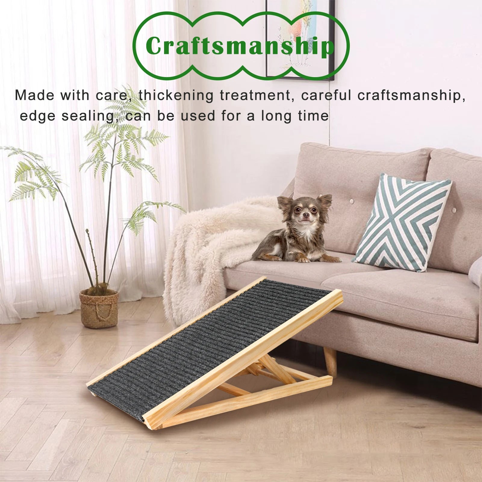 Adjustable Dog Ramp Pet Wooden Folding Dog & Cat Stair for Couch High Bed Non Slip Carpet Surface 2/4 Levels Height Adjustable