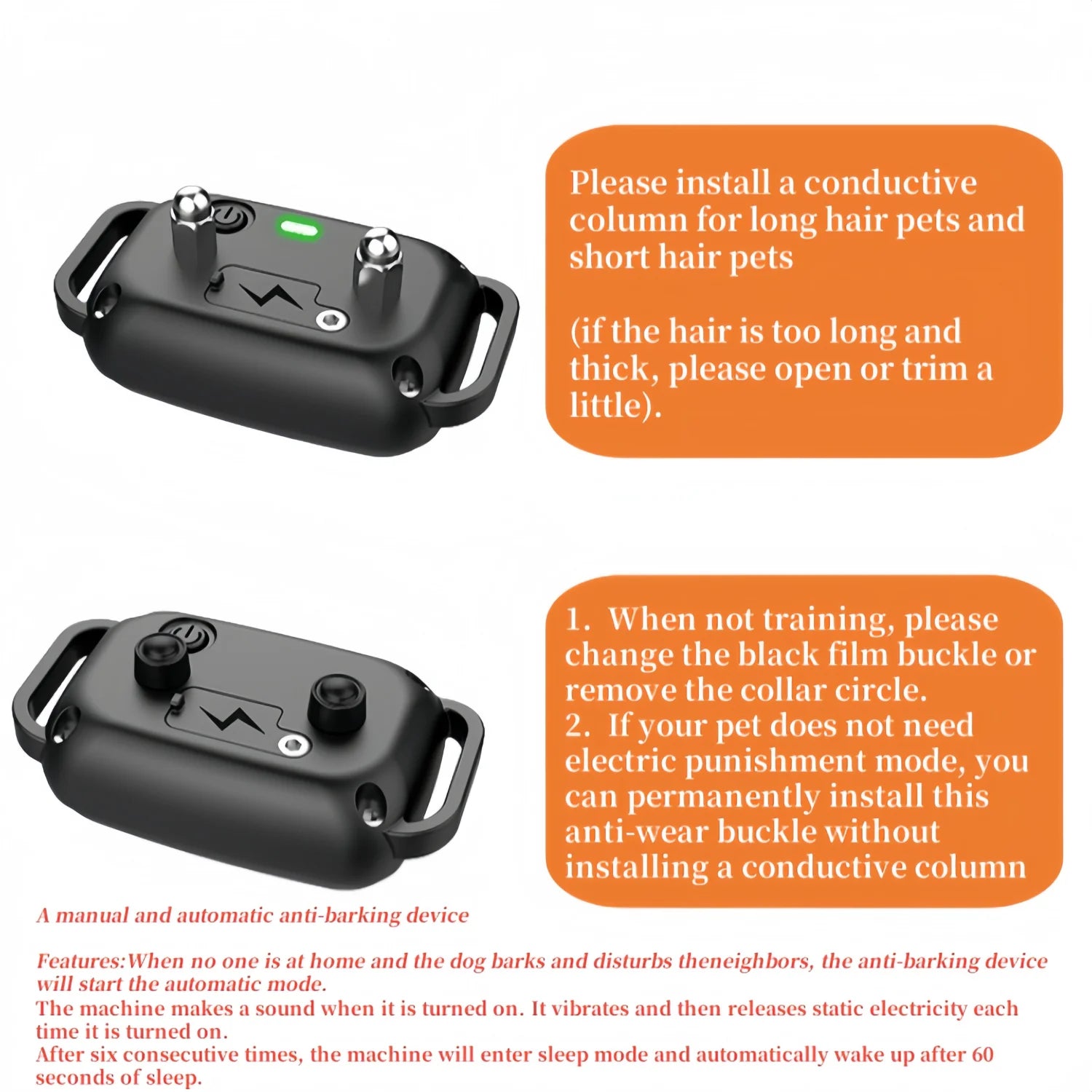 YHLC Electric Dog Training Collar Detachable Bark Rechargeable Anti Barking Shock Vibration Collar for All Dogs Pet