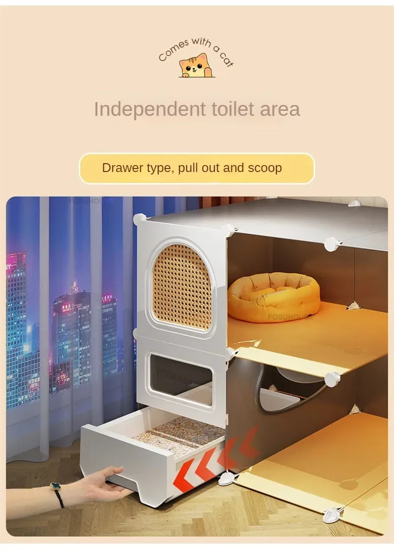 Modern Large Free Space Cat Cage with Cats Litter Box Integrated Household Indoor Pet Cat House  Minimalist Cages for Cats Villa