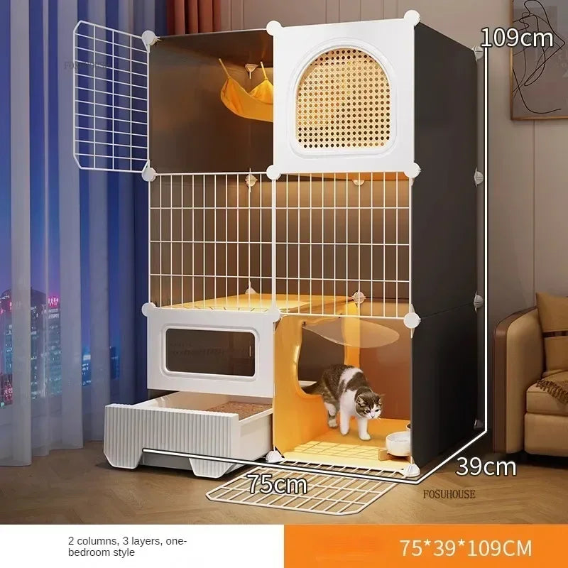 Modern Large Free Space Cat Cage with Cats Litter Box Integrated Household Indoor Pet Cat House  Minimalist Cages for Cats Villa