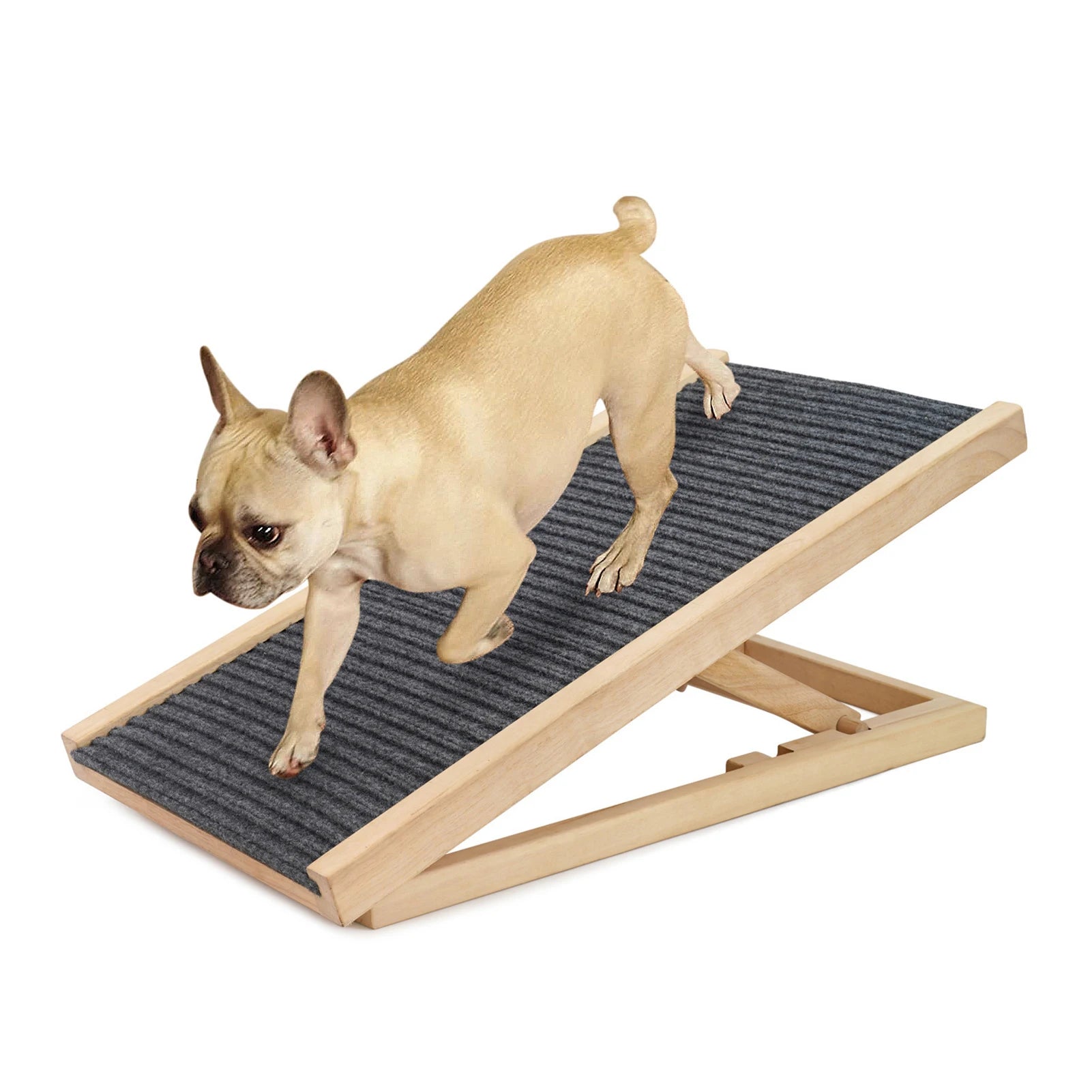 Adjustable Dog Ramp Pet Wooden Folding Dog & Cat Stair for Couch High Bed Non Slip Carpet Surface 2/4 Levels Height Adjustable