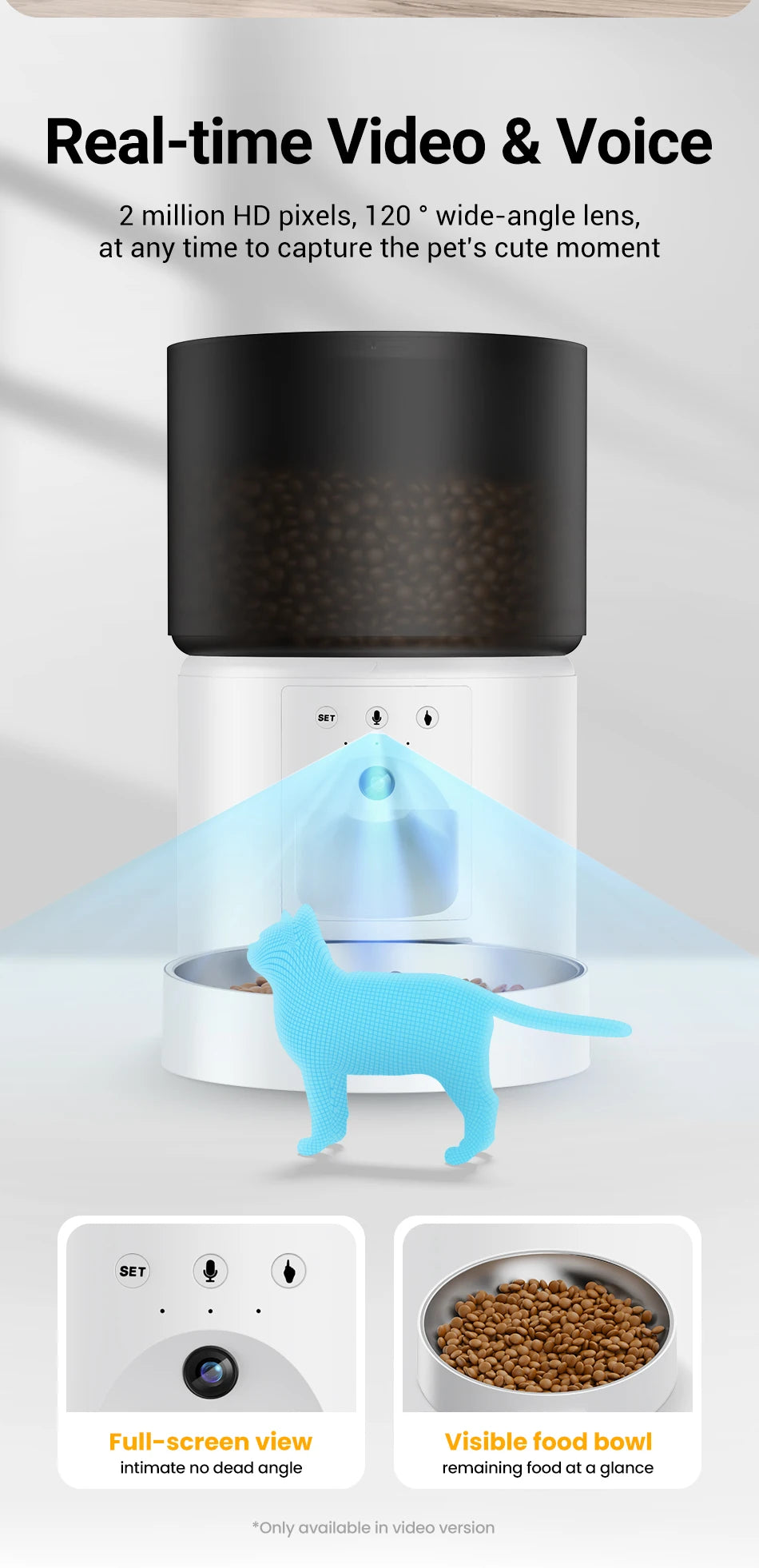 ROJECO Automatic Dog Feeder With Camera Video Pet Food Dispenser Smart APP Remote Control Auto Feeder For Kitten Cat Accessories