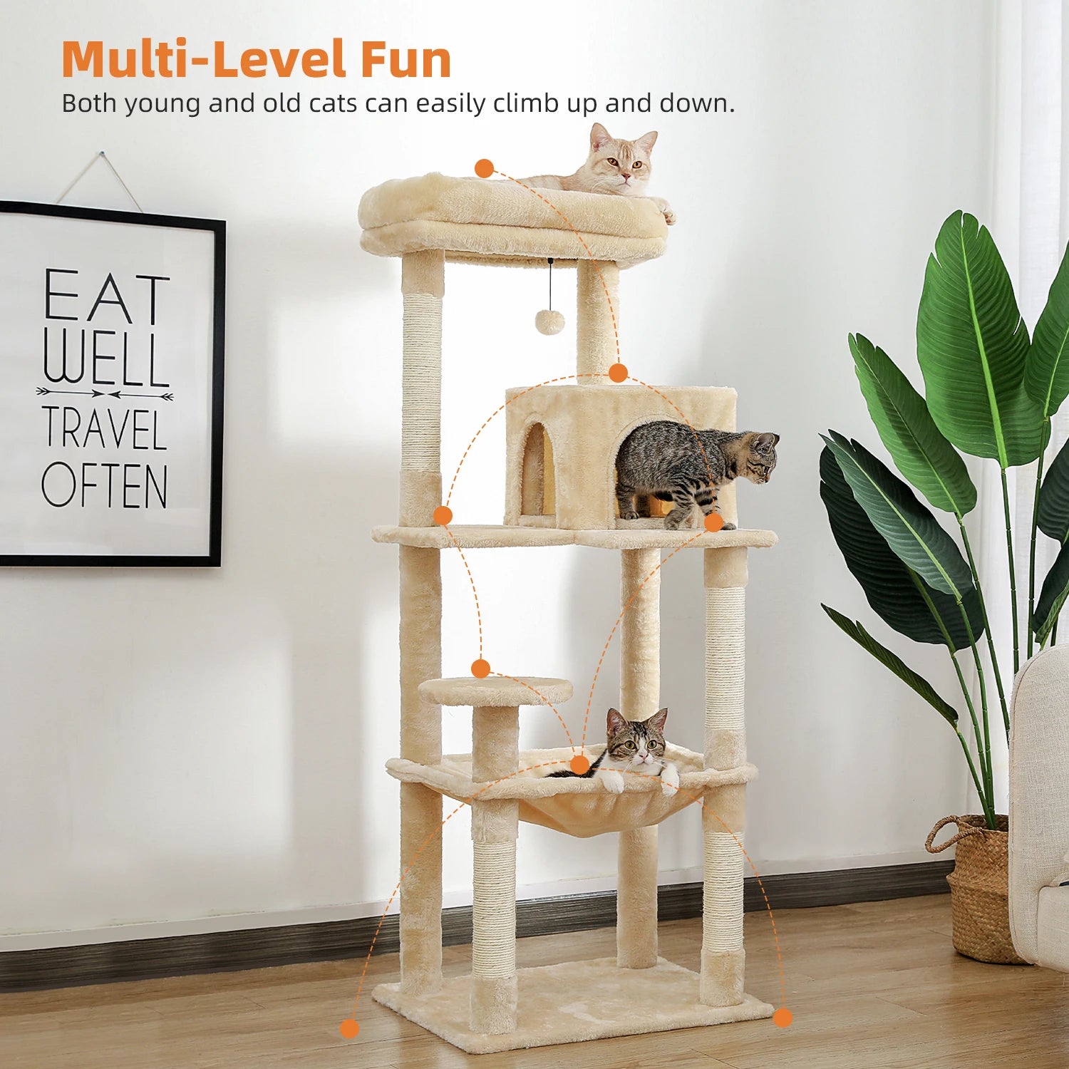 Free Shipping  Multi-Level Cat Tree For Cats With Cozy Perches Stable Cat Climbing Frame Cat Scratch Board Toys Cat Furniture