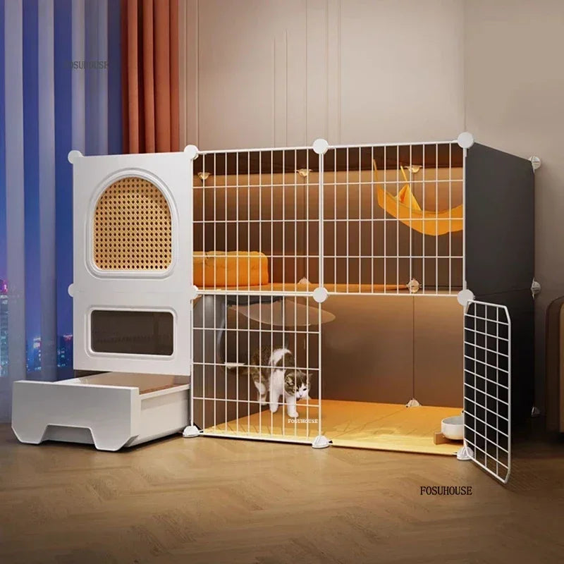 Modern Large Free Space Cat Cage with Cats Litter Box Integrated Household Indoor Pet Cat House  Minimalist Cages for Cats Villa