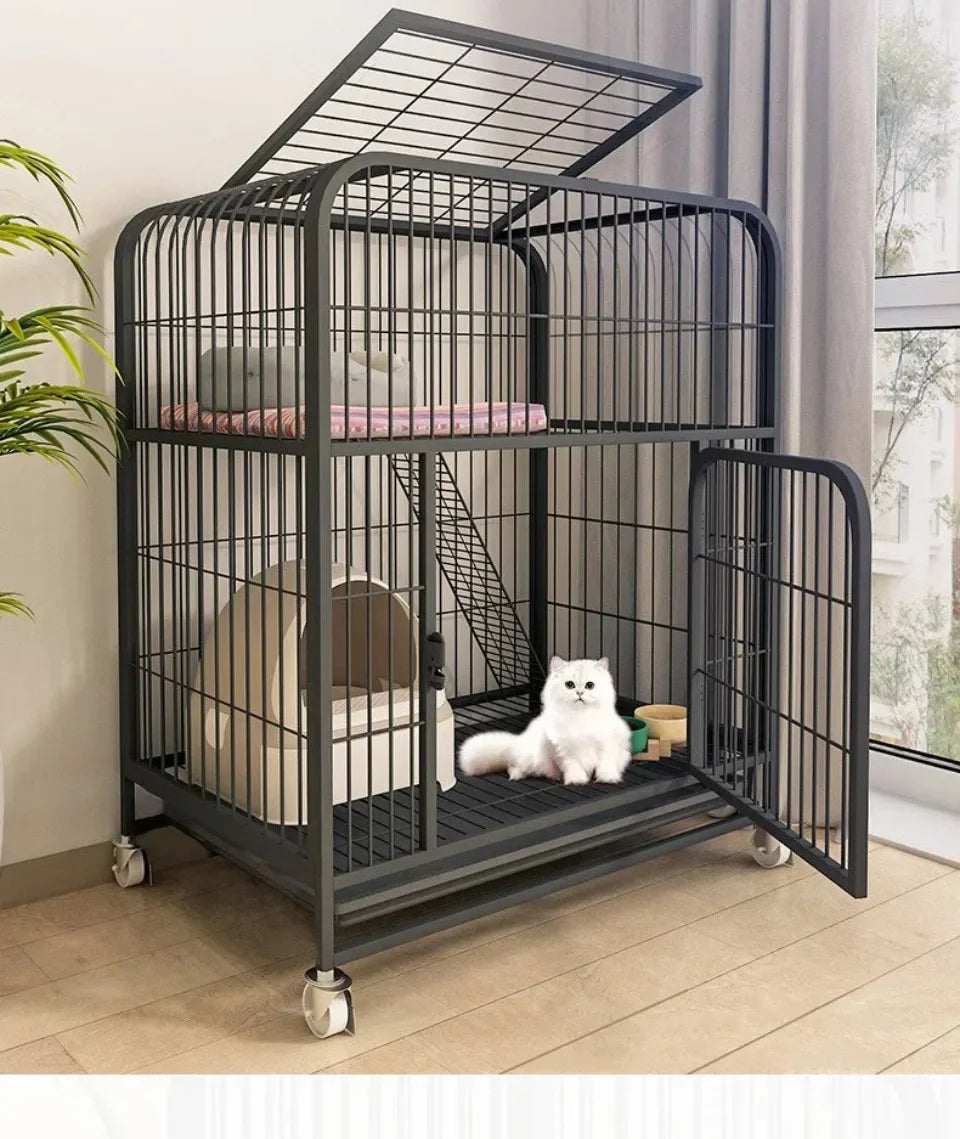 Iron Mesh Cat Cages Duplex Luxury Large Space Dogs House Metal Dog Crate with Door Double Layer Luxury Climbing Frame Pet Cage