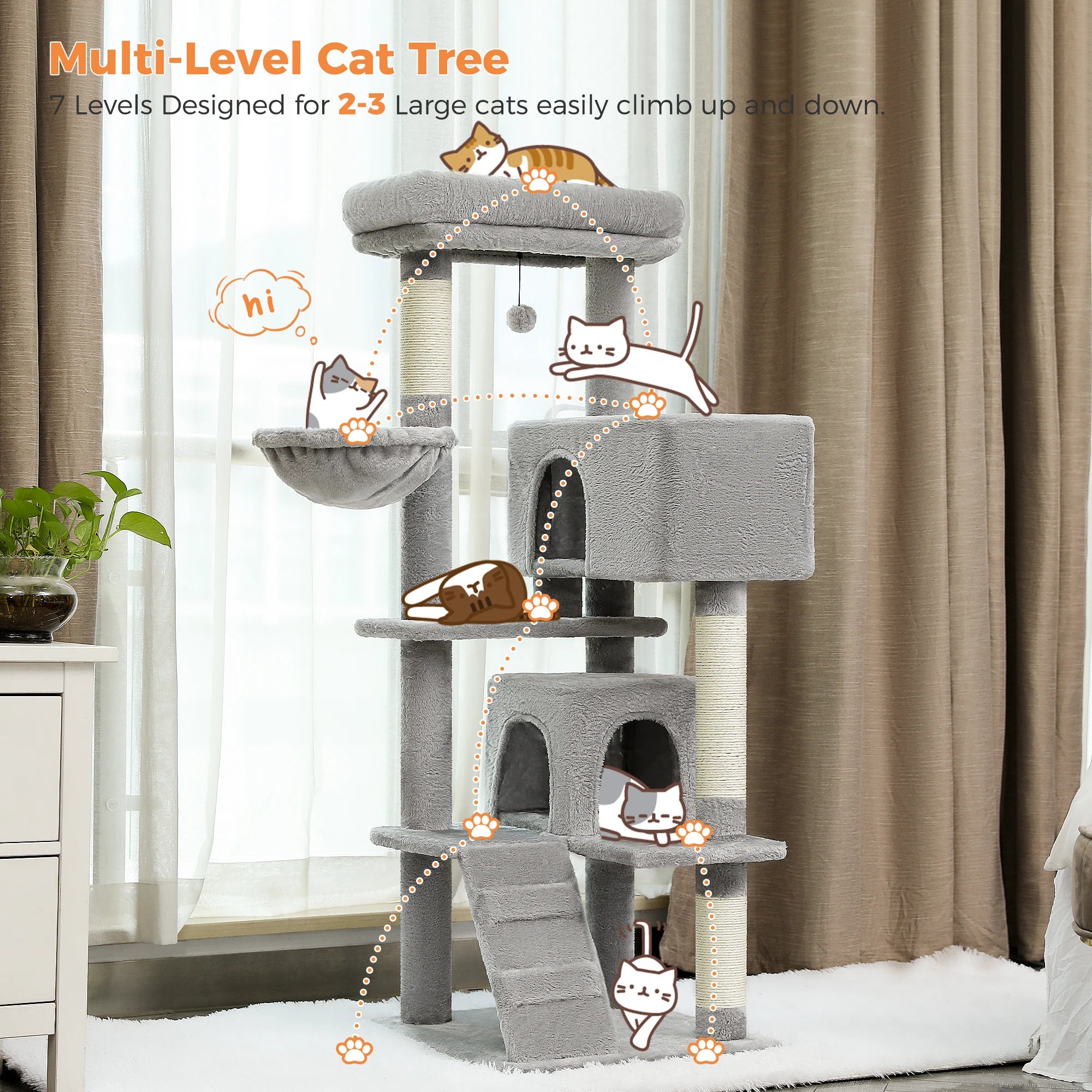 Free Shipping  Multi-Level Cat Tree For Cats With Cozy Perches Stable Cat Climbing Frame Cat Scratch Board Toys Cat Furniture