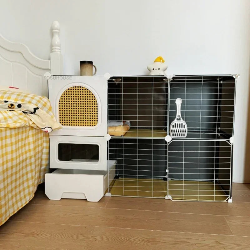 Modern Large Free Space Cat Cage with Cats Litter Box Integrated Household Indoor Pet Cat House  Minimalist Cages for Cats Villa