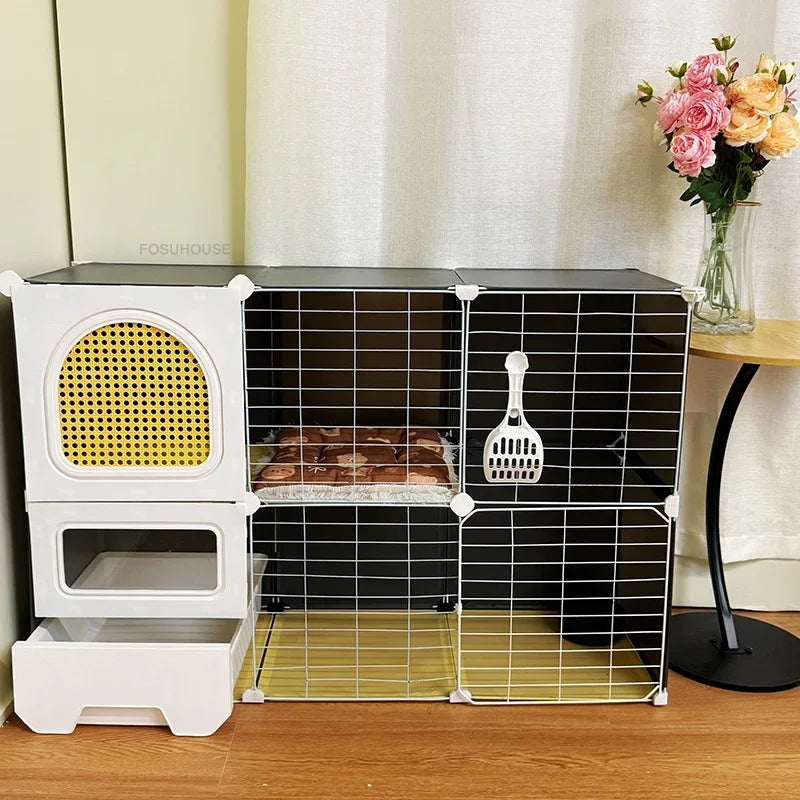 Modern Large Free Space Cat Cage with Cats Litter Box Integrated Household Indoor Pet Cat House  Minimalist Cages for Cats Villa