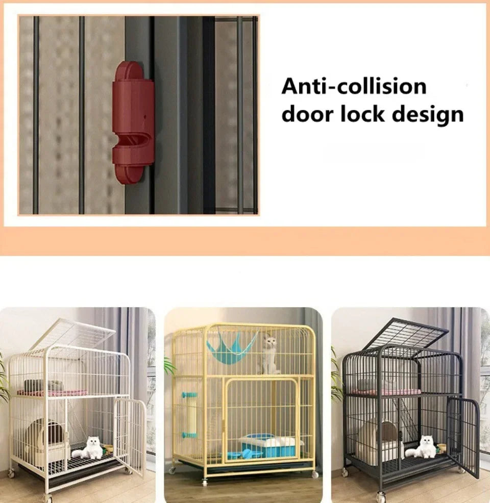 Iron Mesh Cat Cages Duplex Luxury Large Space Dogs House Metal Dog Crate with Door Double Layer Luxury Climbing Frame Pet Cage