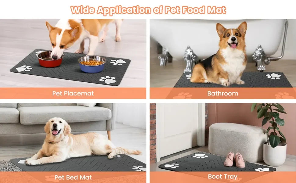 Pet Feeding Mat, Waterproof Placemat for Dog & Cat Food & Water Bowls, Quick-Dry Rubber Backing