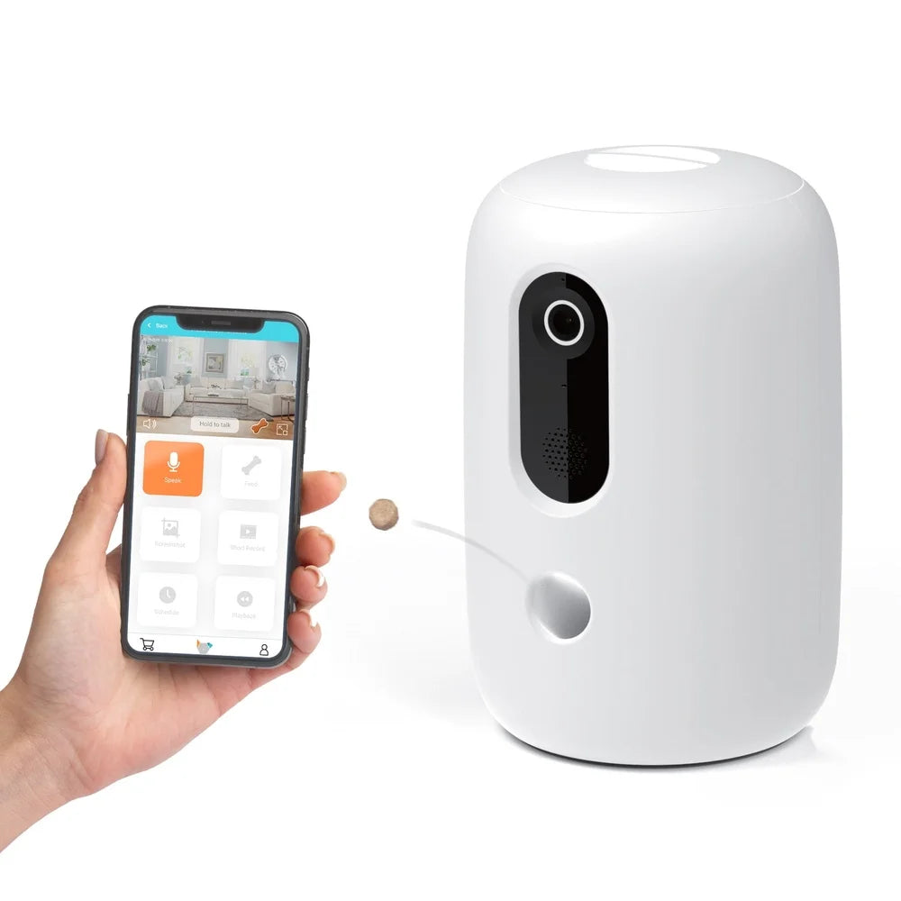 App Enabled Automatic Pet Treat Dispenser with HD Camera Two Way Audio Motion Sensor Cats and Dogs Interactive Feeder