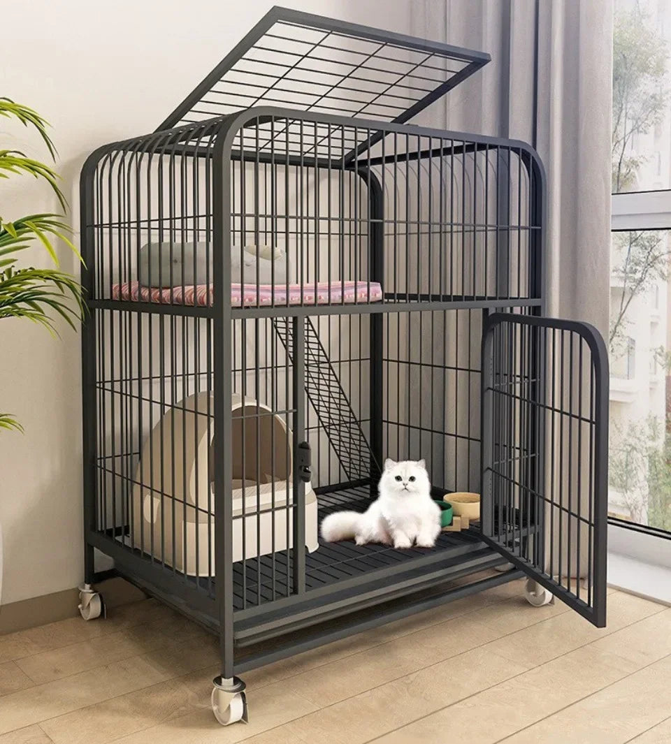 Iron Mesh Cat Cages Duplex Luxury Large Space Dogs House Metal Dog Crate with Door Double Layer Luxury Climbing Frame Pet Cage