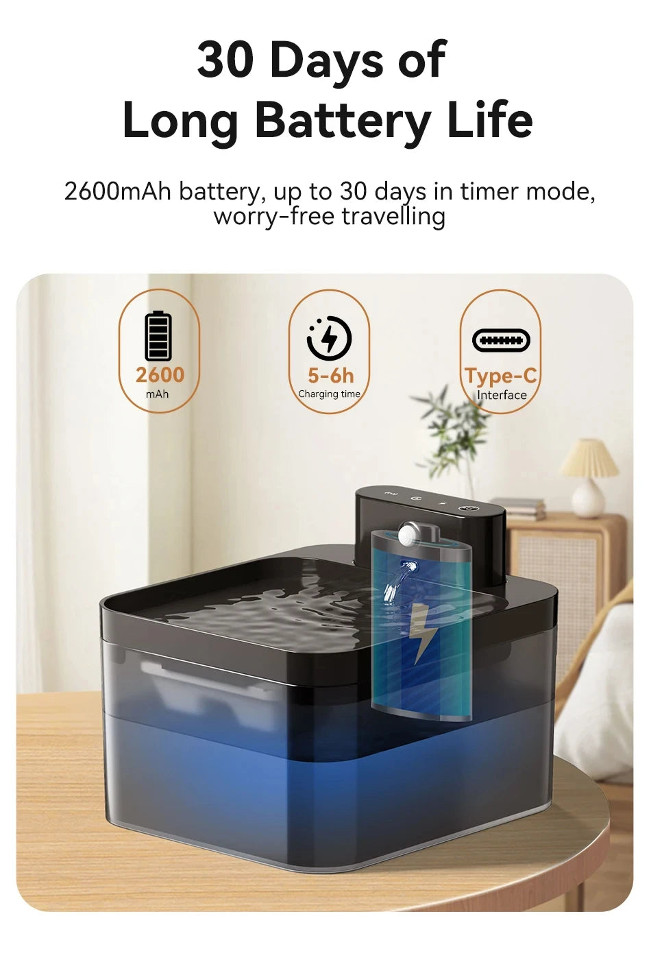 Wireless Automatic Cat Water Fountain 2600mAh Pet Water Dispenser For Dog Cat Infrared Sensor Smart Pet Drinkier Fountain