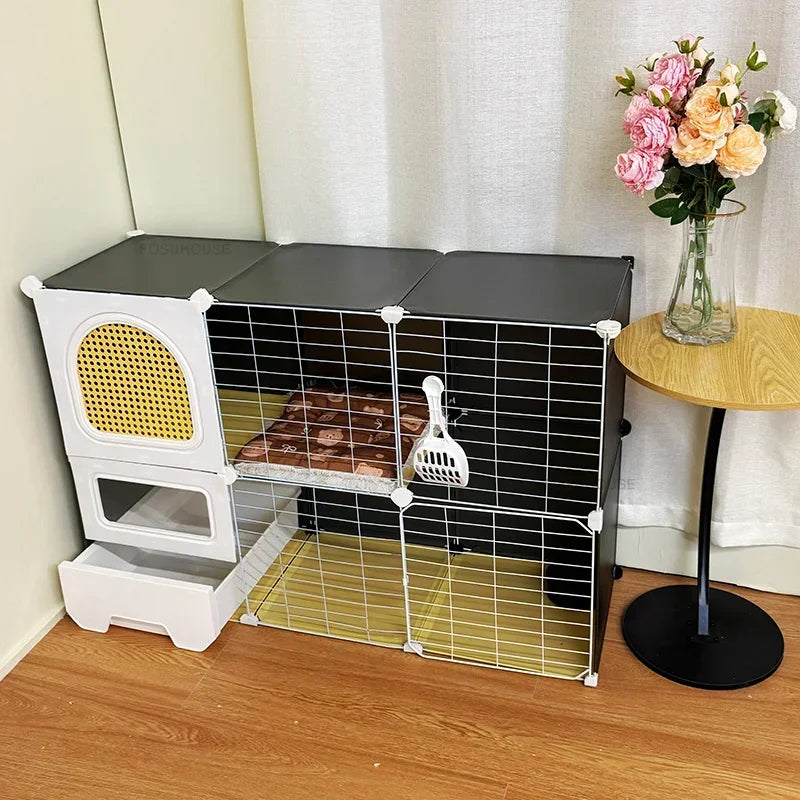 Modern Large Free Space Cat Cage with Cats Litter Box Integrated Household Indoor Pet Cat House  Minimalist Cages for Cats Villa