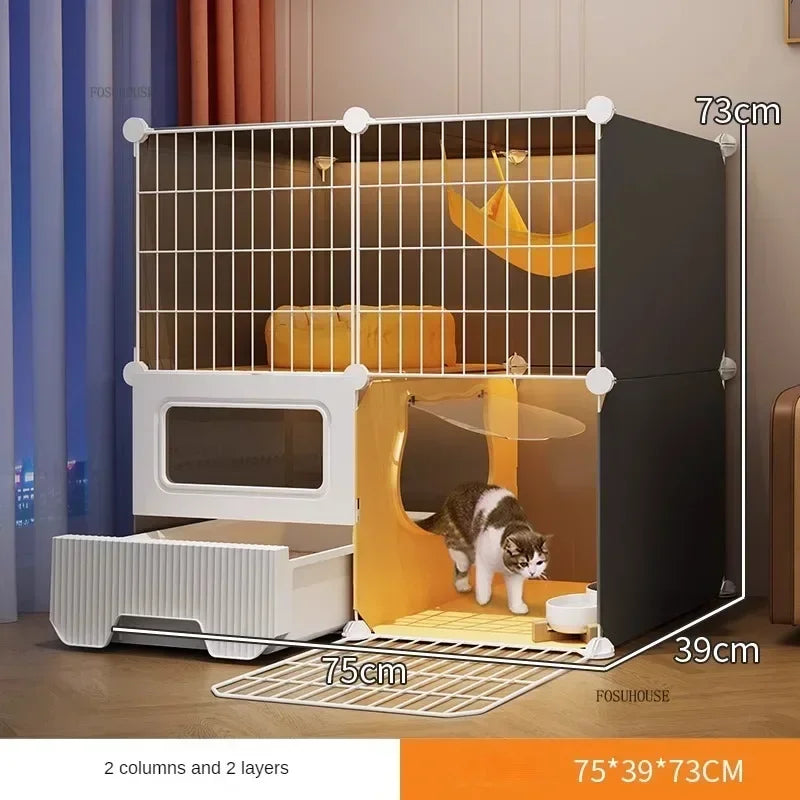 Modern Large Free Space Cat Cage with Cats Litter Box Integrated Household Indoor Pet Cat House  Minimalist Cages for Cats Villa