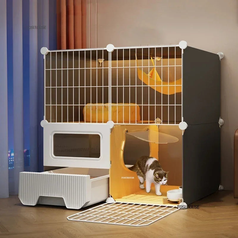Modern Large Free Space Cat Cage with Cats Litter Box Integrated Household Indoor Pet Cat House  Minimalist Cages for Cats Villa