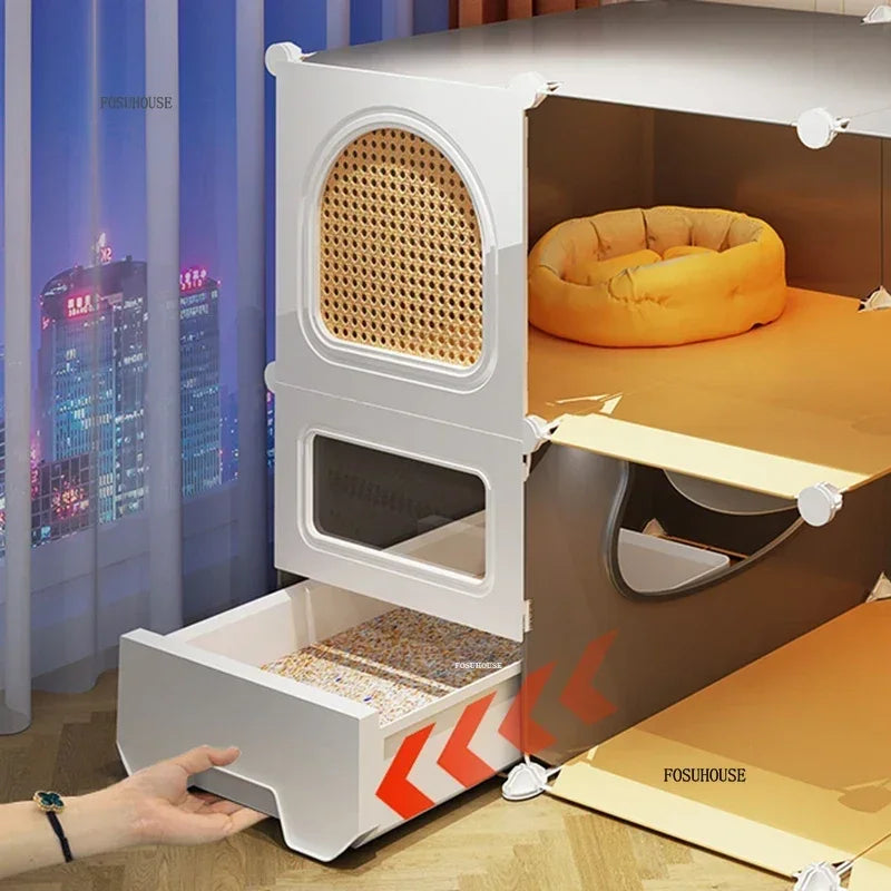 Modern Large Free Space Cat Cage with Cats Litter Box Integrated Household Indoor Pet Cat House  Minimalist Cages for Cats Villa