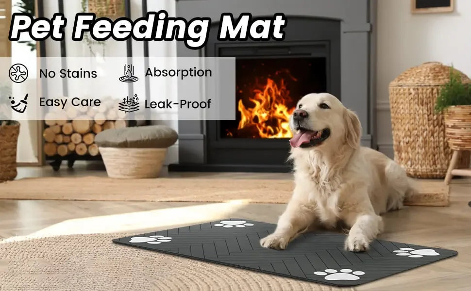 Pet Feeding Mat, Waterproof Placemat for Dog & Cat Food & Water Bowls, Quick-Dry Rubber Backing
