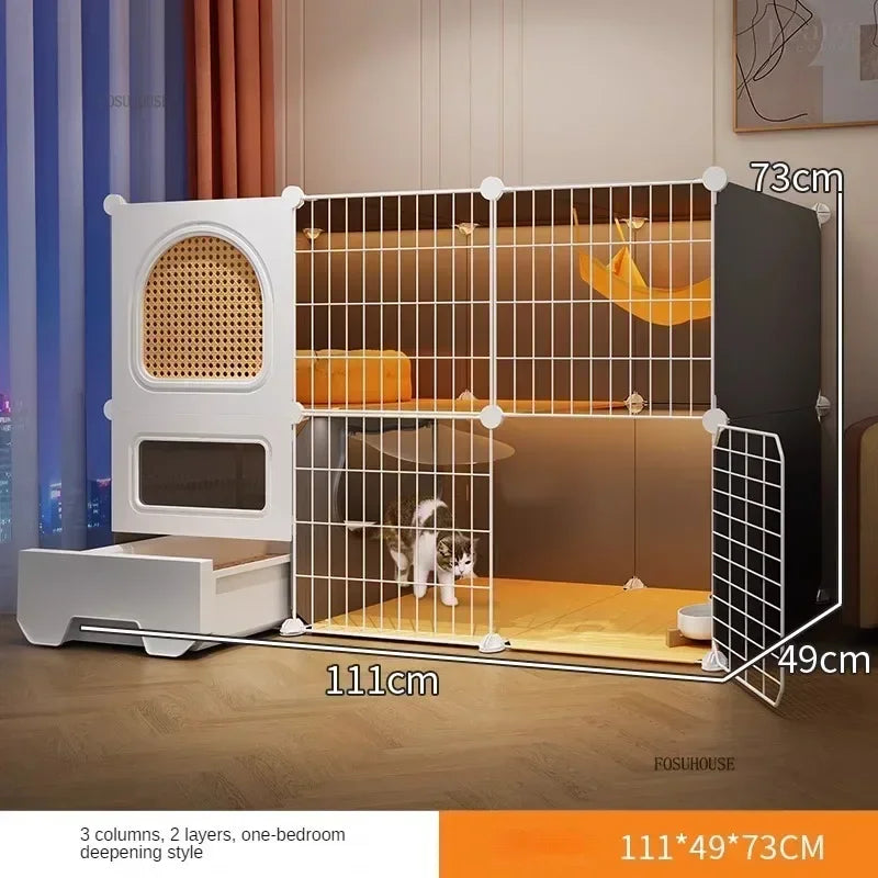 Modern Large Free Space Cat Cage with Cats Litter Box Integrated Household Indoor Pet Cat House  Minimalist Cages for Cats Villa