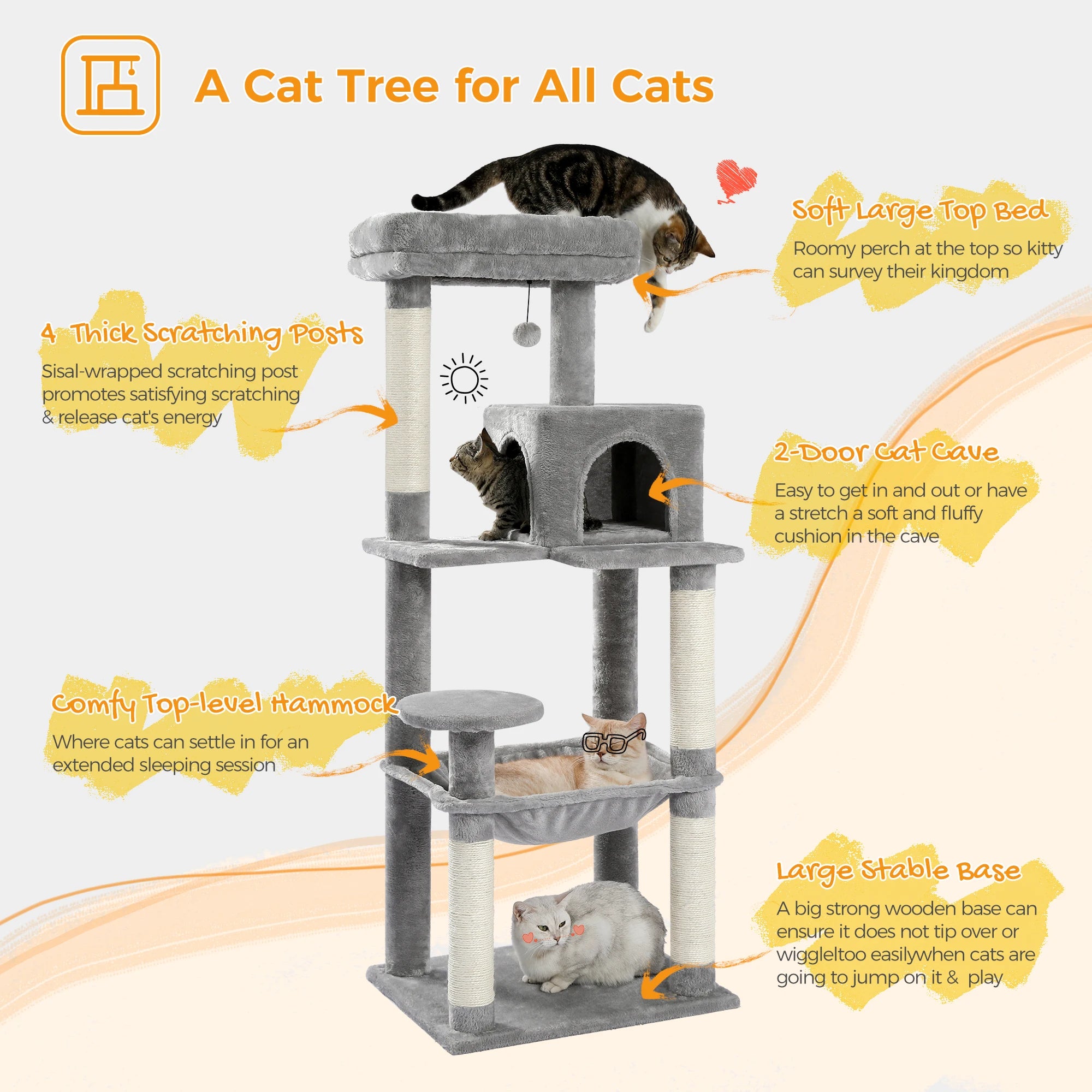 Free Shipping  Multi-Level Cat Tree For Cats With Cozy Perches Stable Cat Climbing Frame Cat Scratch Board Toys Cat Furniture