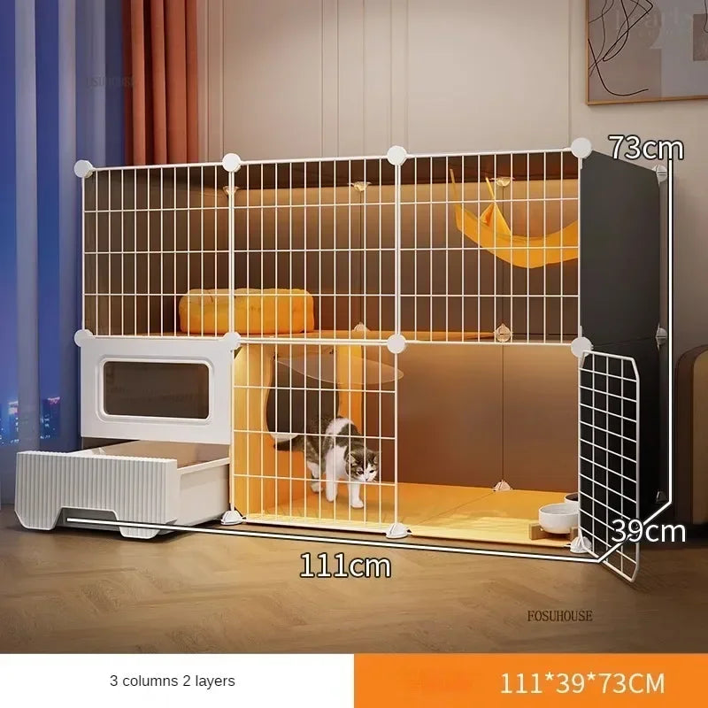 Modern Large Free Space Cat Cage with Cats Litter Box Integrated Household Indoor Pet Cat House  Minimalist Cages for Cats Villa