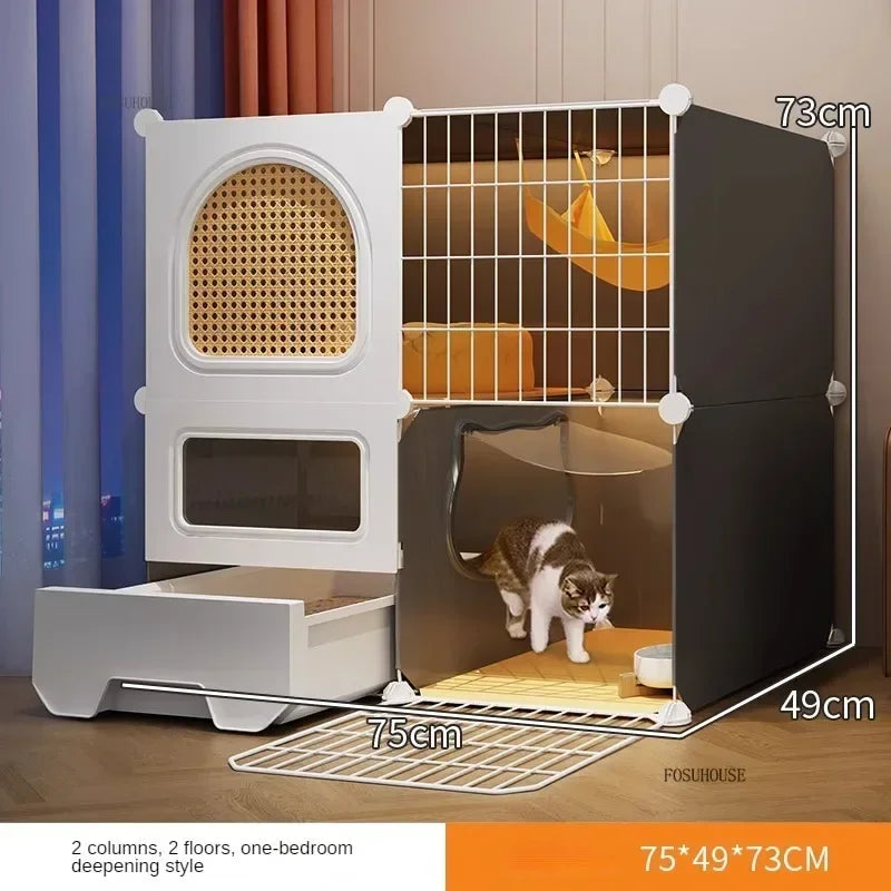 Modern Large Free Space Cat Cage with Cats Litter Box Integrated Household Indoor Pet Cat House  Minimalist Cages for Cats Villa