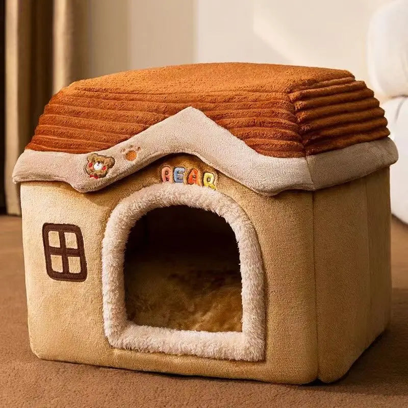 Cute Pet House with Foldable Soft Pet Bed Detachable Washable Pet Castle Suitable for Small Medium-sized Dogs and Cat Cave Nests