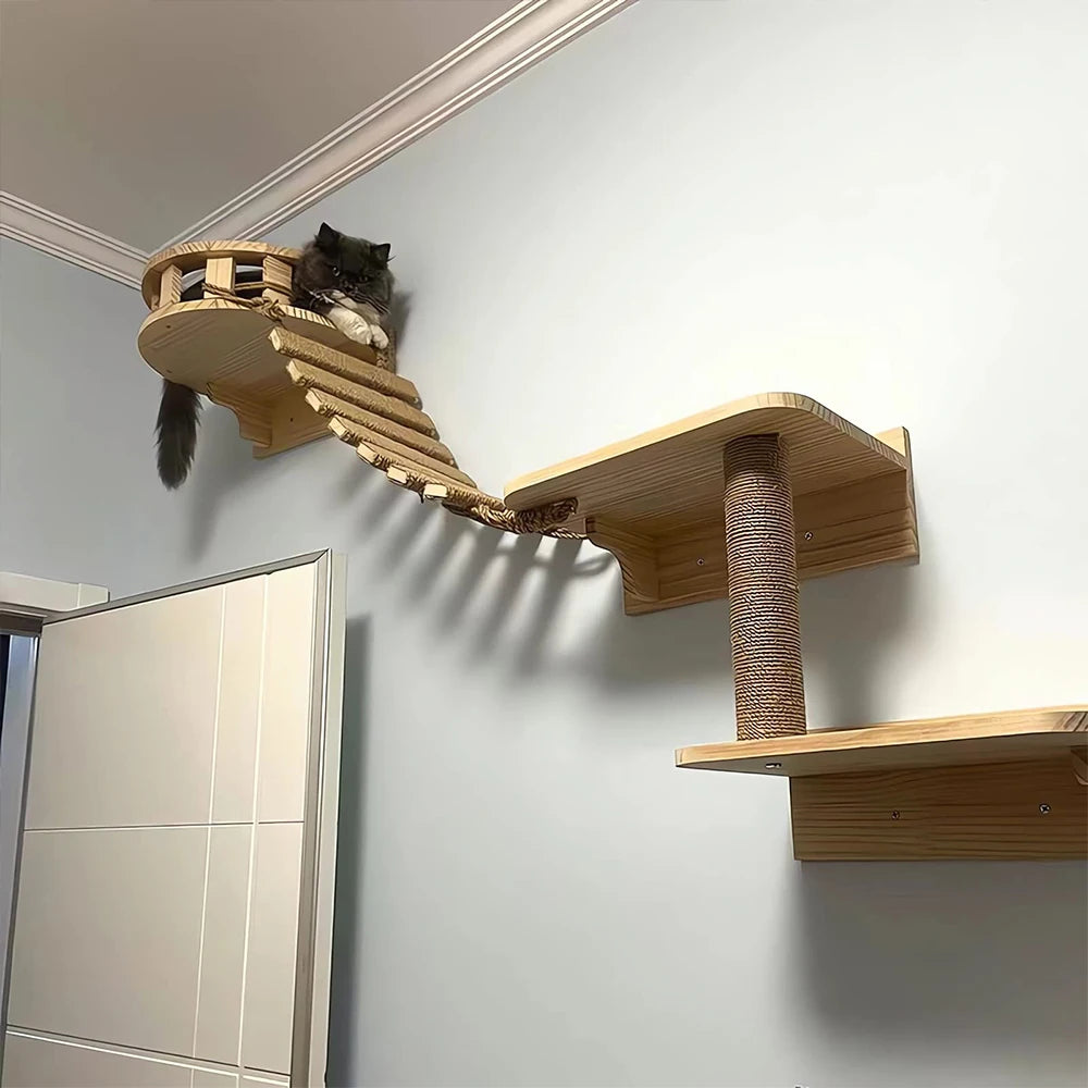 39.4" Cat Bridge for Cage Sisal Rope Ladder Wooden Pet Furniture Kitten Step Scratcher Toys Scratching Post Tree Cat Accessories