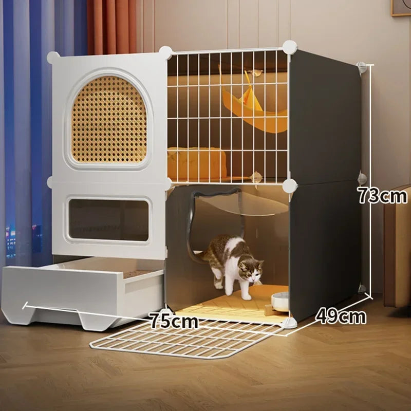 Modern Large Free Space Cat Cage with Cats Litter Box Integrated Household Indoor Pet Cat House  Minimalist Cages for Cats Villa