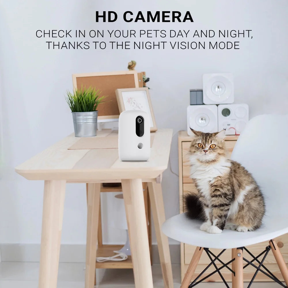 App Enabled Automatic Pet Treat Dispenser with HD Camera Two Way Audio Motion Sensor Cats and Dogs Interactive Feeder