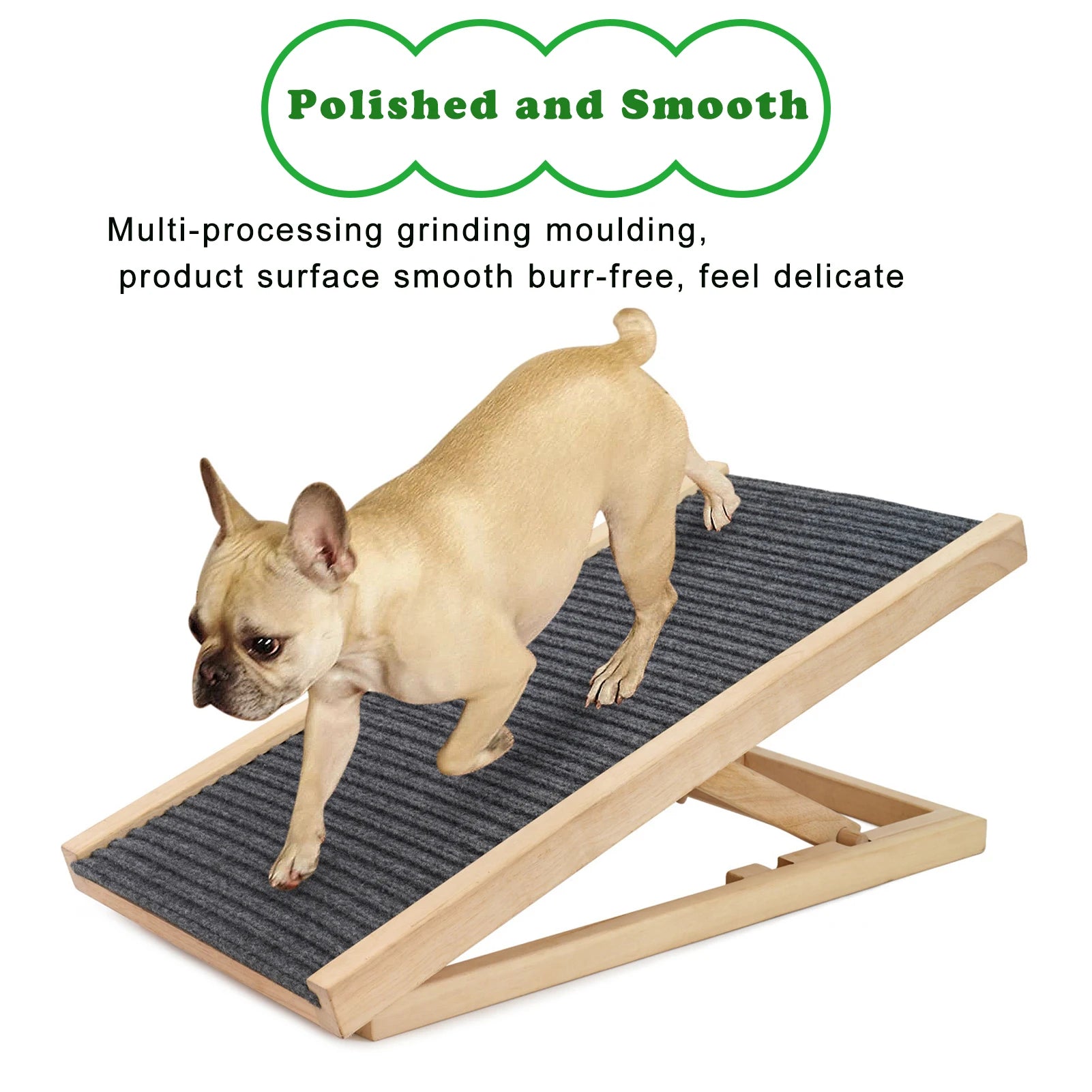 Adjustable Dog Ramp Pet Wooden Folding Dog & Cat Stair for Couch High Bed Non Slip Carpet Surface 2/4 Levels Height Adjustable