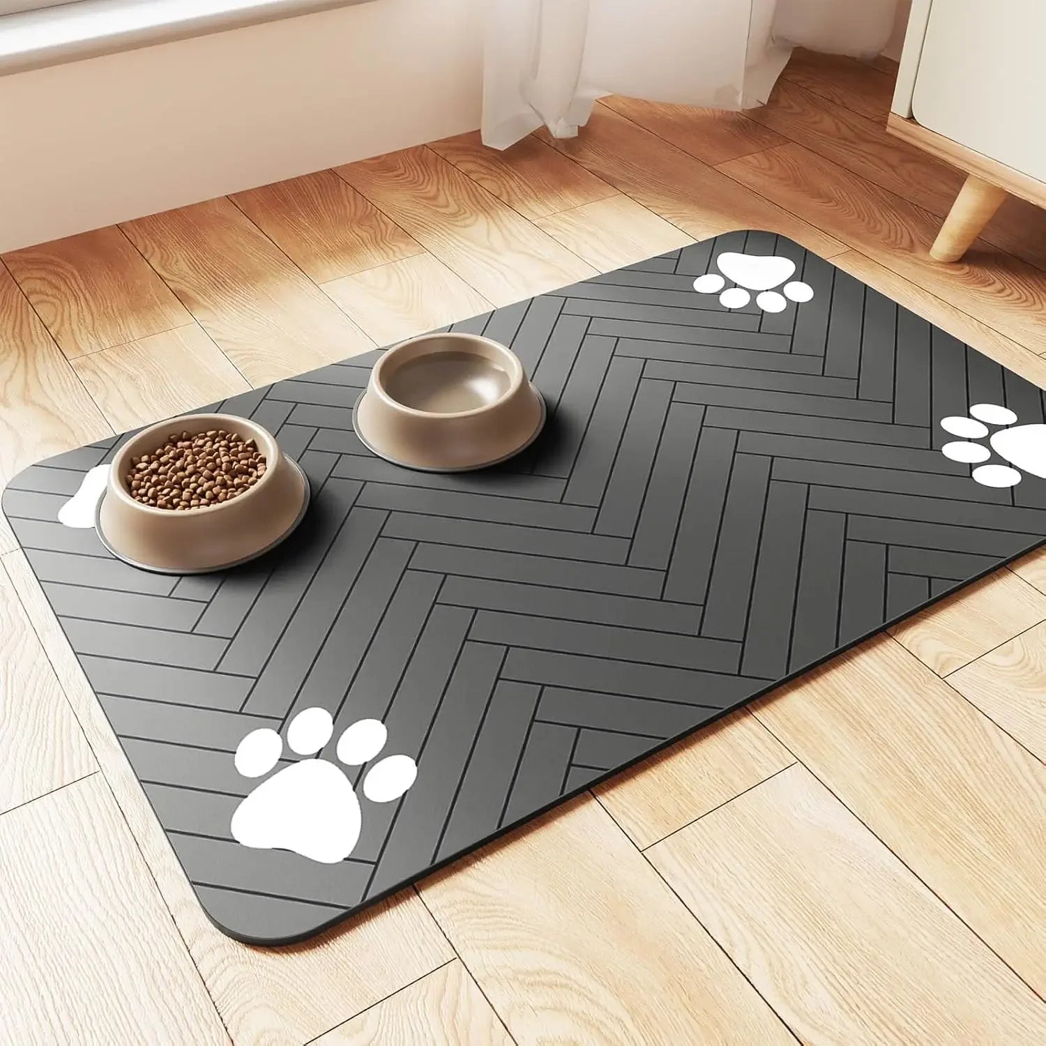 Pet Feeding Mat, Waterproof Placemat for Dog & Cat Food & Water Bowls, Quick-Dry Rubber Backing