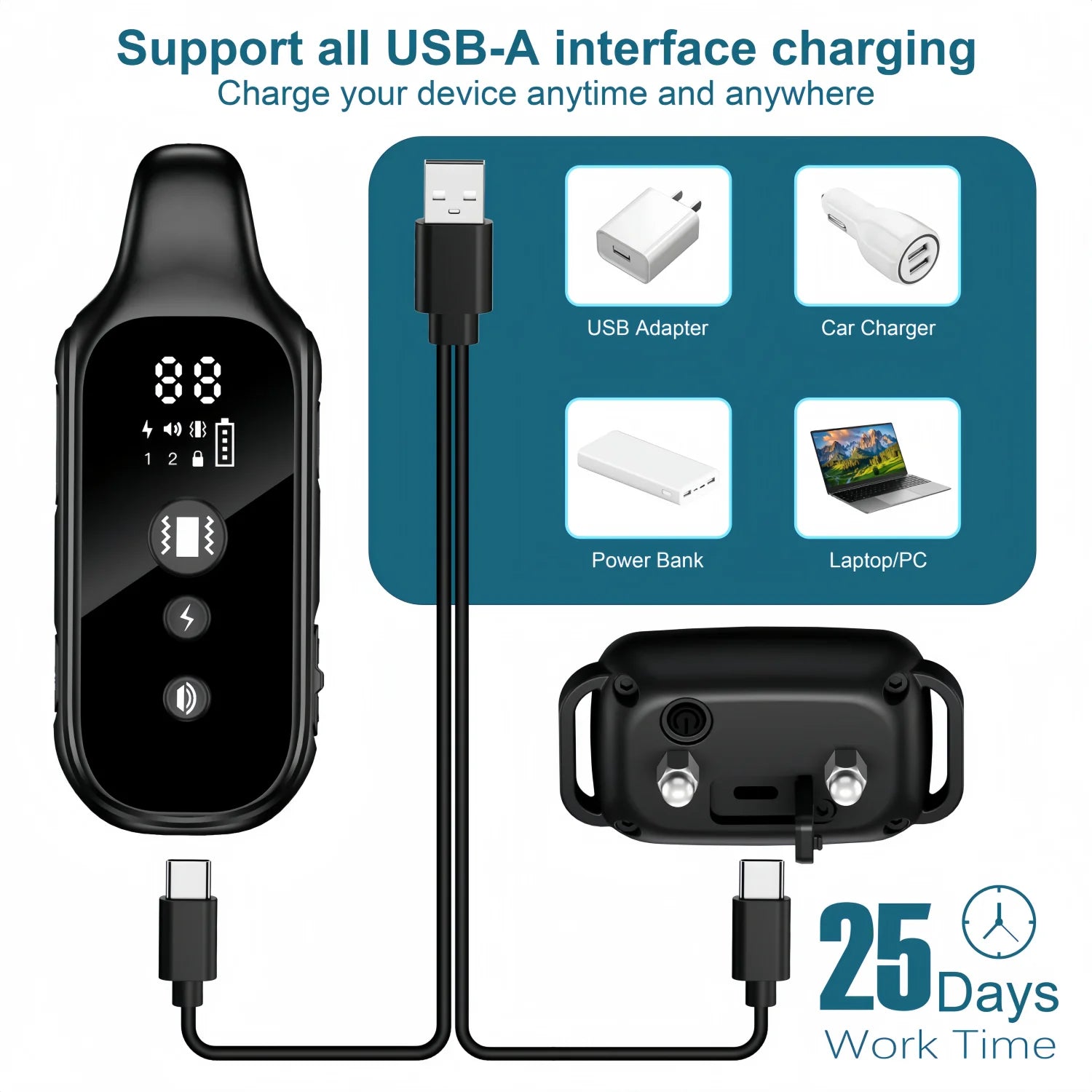 YHLC Electric Dog Training Collar Detachable Bark Rechargeable Anti Barking Shock Vibration Collar for All Dogs Pet