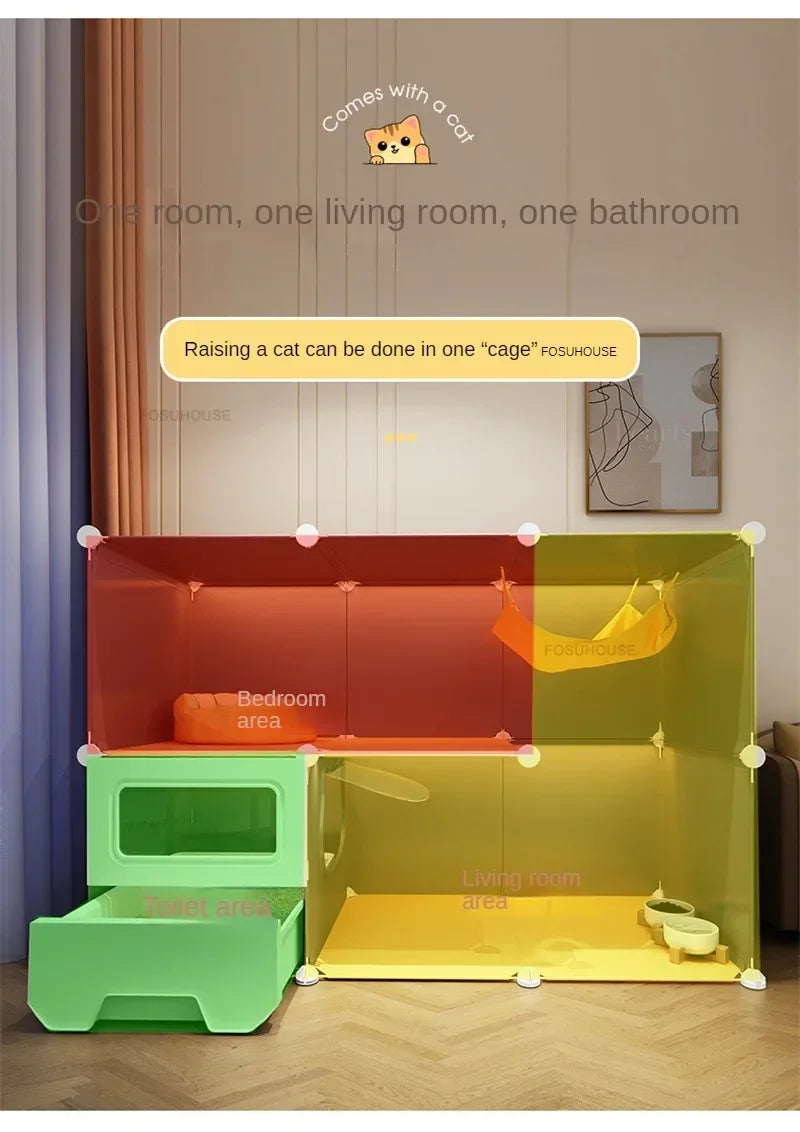 Modern Large Free Space Cat Cage with Cats Litter Box Integrated Household Indoor Pet Cat House  Minimalist Cages for Cats Villa