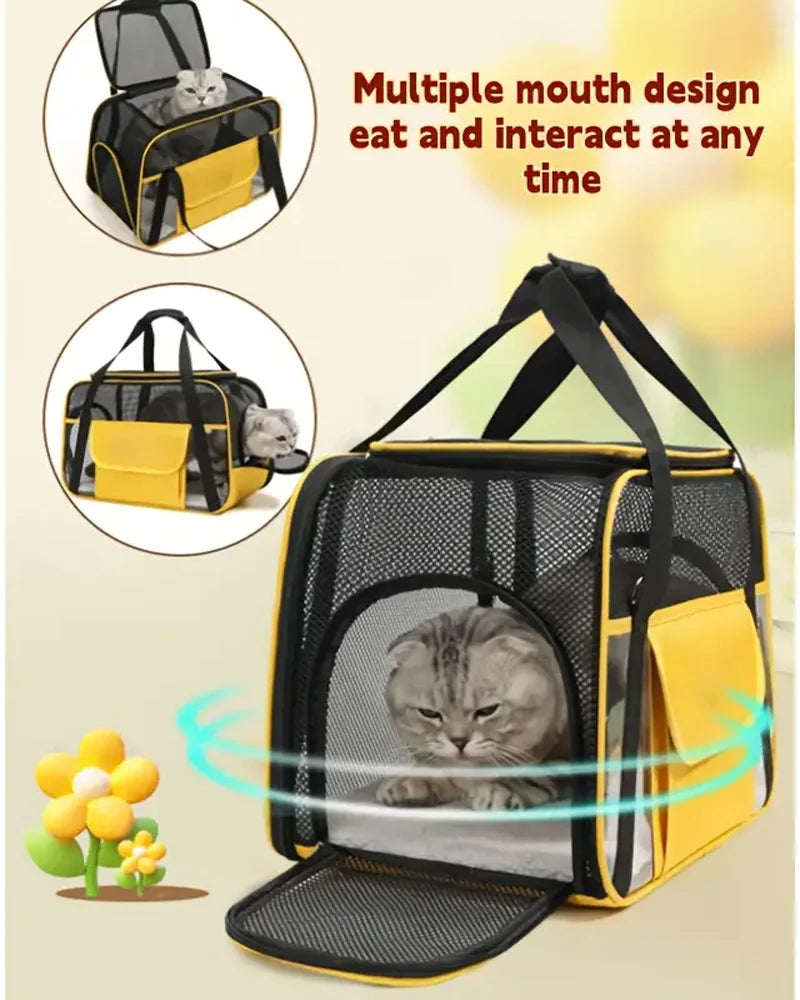Pets Cat Dog Carrier Soft-Sided Pet Travel Carrier Multi-Sided Breathable Small Dog Cat Outdoor Tent Carrier Outgoing Handbag