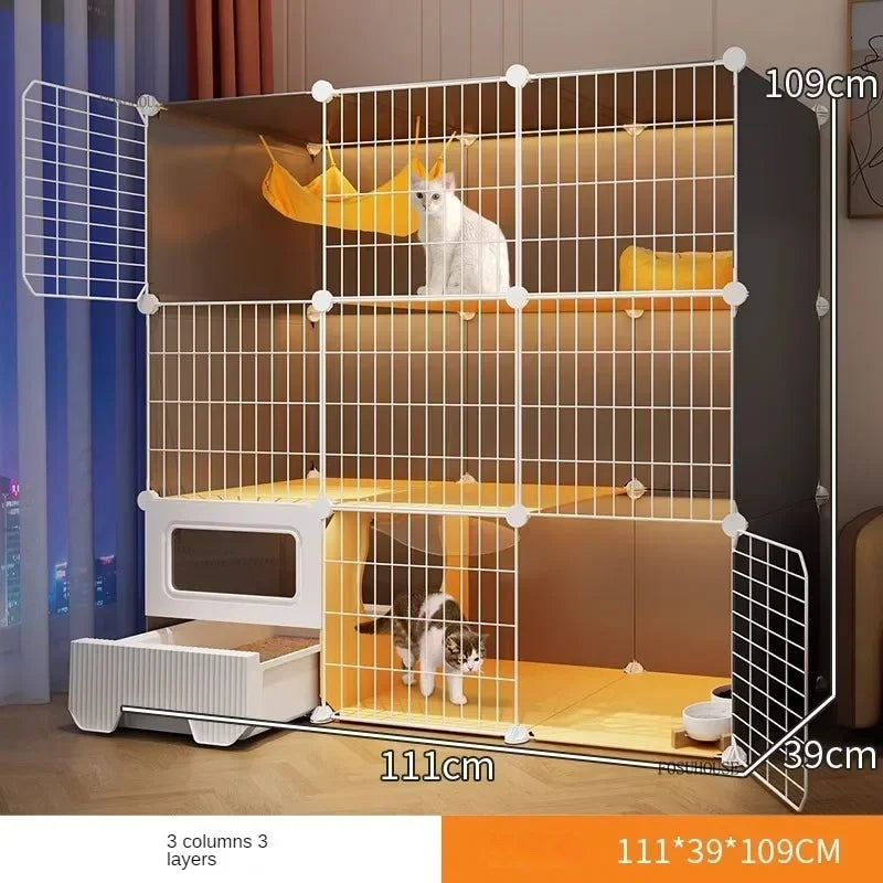 Modern Large Free Space Cat Cage with Cats Litter Box Integrated Household Indoor Pet Cat House  Minimalist Cages for Cats Villa