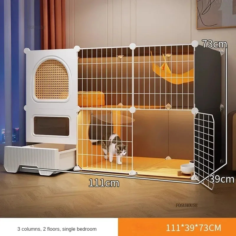 Modern Large Free Space Cat Cage with Cats Litter Box Integrated Household Indoor Pet Cat House  Minimalist Cages for Cats Villa